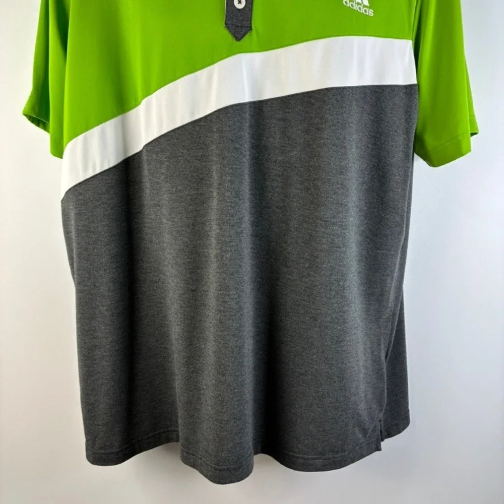 Adidas Golf Mens XL Climalite Polo Shirt Lime Green Grey‎ Colorblock Activewear